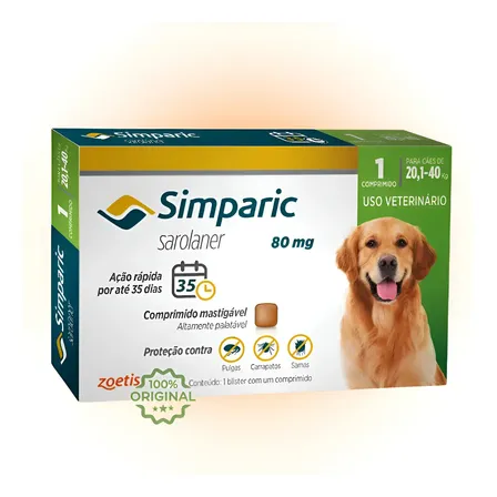 Simparic Antipulgas 80mg 20 A 40kg Cães 1 Comprimido Cinza