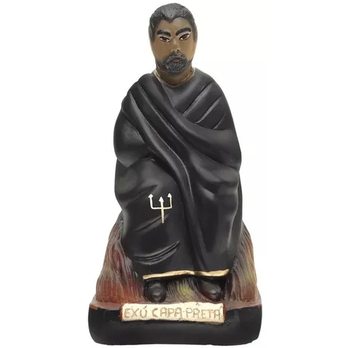 Imagem Escultura Exu Capa Preta Sentado 20 Cm Gesso Resinado Cor Vermelho