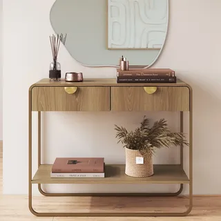 Aparador Luna Orgânico 100x81cm 2 Gavetas Com Pés Em Metal Hanover/dourado