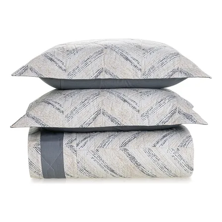 Colcha Cobre Leito Casal Grosso 100% Algodão 3 Peças Fred Karsten Cinza Geométrico