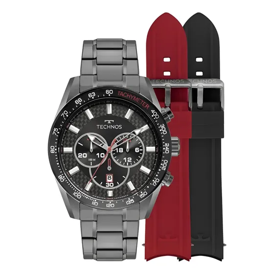 Relógio Technos Ts Carbon Grafite 3 Pulseira Prova De Água