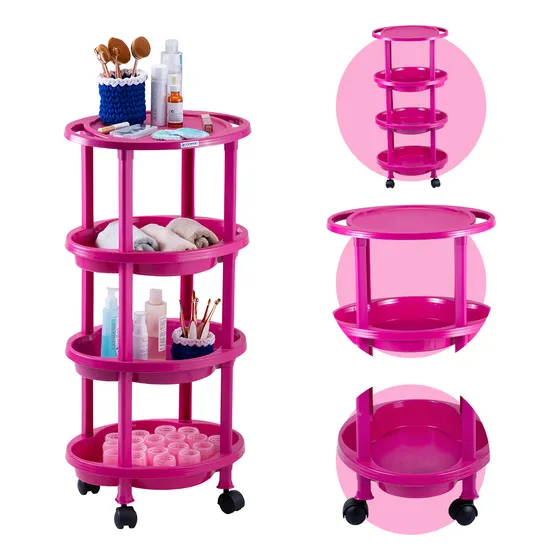 Carrinho Auxiliar Para Cabeleireiro Rosa Salão De Beleza Estética Dompel Clean