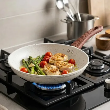 Frigideira De Indução Cerâmica Não Gruda Antiaderente Frita Sem Óleo Grande Fogão A Gás Indução Cooktop Elétrico Panela 24cm Creme Pítia
