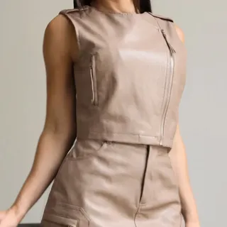 Colete  Feminino Material Sintético Biker 90617 Bege Consciê Bege Biker G