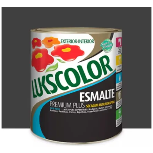 Tinta Esmalte Acetinado Base De Água Preto 900 Ml Lukscolor