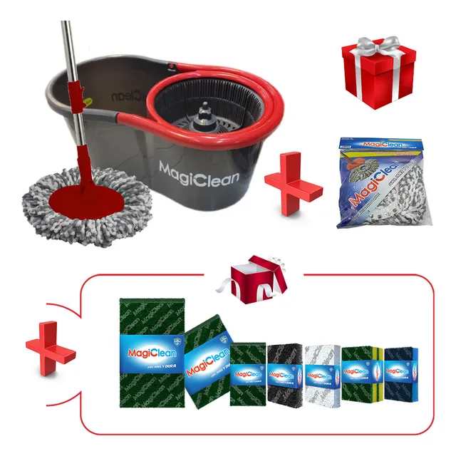 Kit Mop Trapeador Mágico M2 + Fibras De Limpieza De Color Gris Oscuro