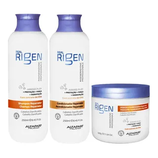 Alfa Parf Milano Kit Real Rigen Reparacao Shampoo Condicionador Mascara500g