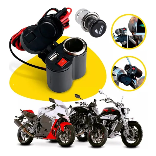 Tomada 12v Usb Moto Carregador Celular Adaptador Isqueiro 
