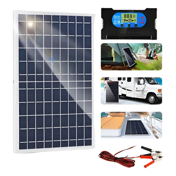 Panel Solar Modulo Con Controlador De Carga Kit Solar 100w Azul Oscuro