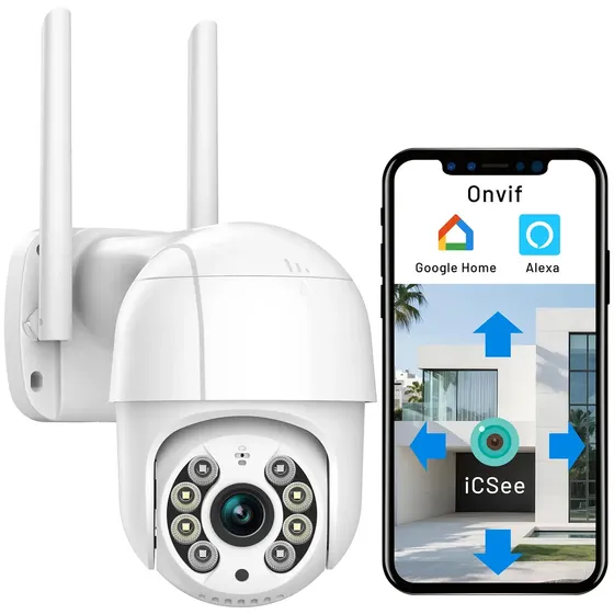 Câmera de Segurança Wi-Fi PTZ 2MP Full HD Visão Noturna Colorida para Área Externa