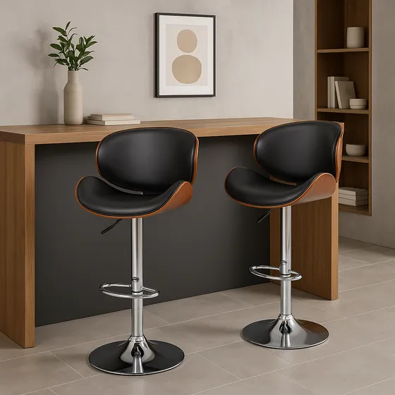 Kit 2 Banqueta Moderna Ajustável Giratória Madeira Estofada