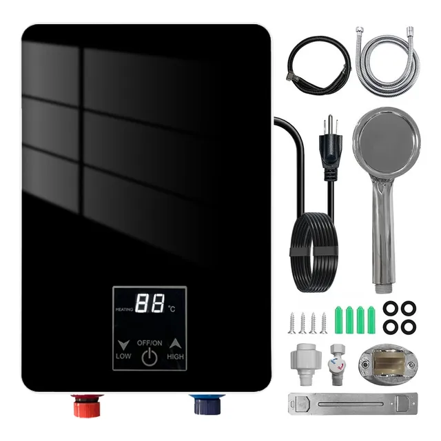 Calentador De Agua De Paso Electricos Boiler Instantaneo Con Control Remoto 5kw Pantalla Cuadrada,color Piano Negro
