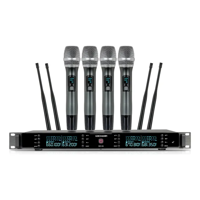 Microfonos Gc Gc04s Inalambricos 4 Canales Sistema Uhf Mano Color Negro