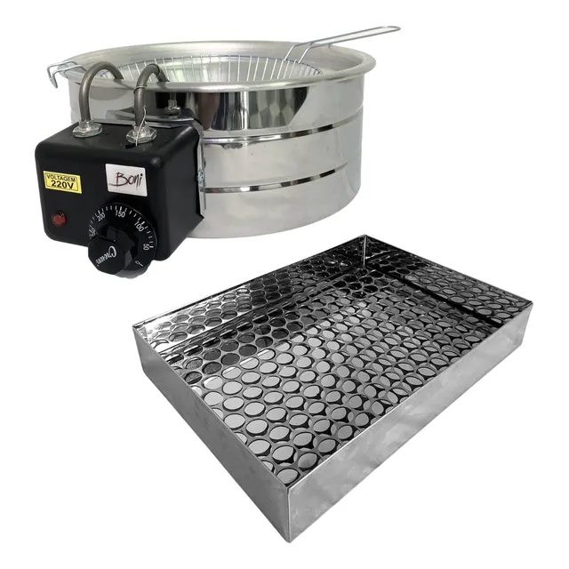 Kit Tacho Fritadeira 5 Litros Com Escorredor E Escumadeira