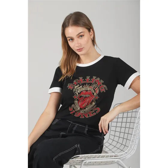 Remera Premium Full Rock Con Strass Estampada Gu5111 Arizona