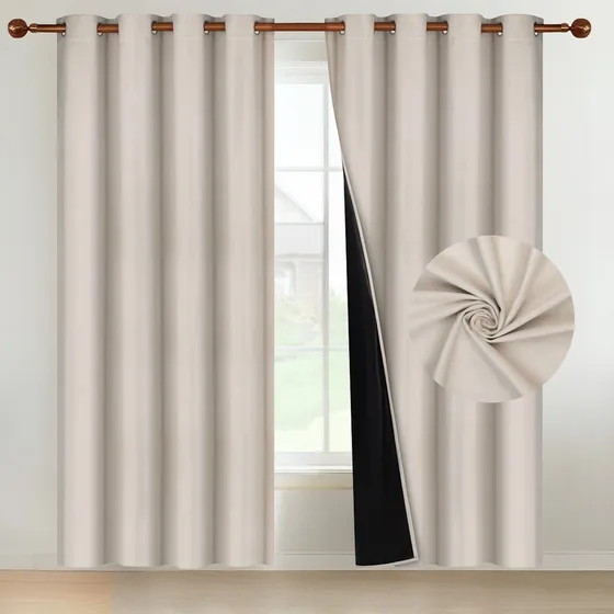 Cortina 100% Blackout Terciopelo Engomada 135x220 Casatua X2 Beige