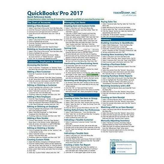 Book : Quickbooks Pro 2017 Quick Reference Training Card -.