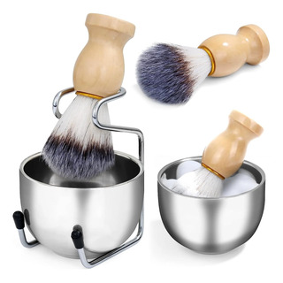 Kit Pincel E Tigela Para Barbear ,inox , Madeira E Texugo Kit Pincel E Tigela Para Barbear ,inox , Madeira E Texugo