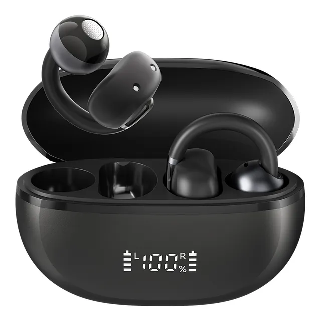 Haylou Airfree Auriculares Inalámbricos Con Clip 360° Audio Espacial, Audífonos Con Reducción De Ruido Ai De Doble Micrófono Con Led Pantalla Inteligente, Bluetooth 5.4, Ow03, Negro