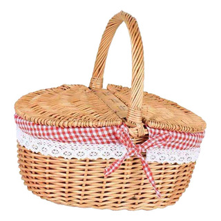 Mz Cesta De Picnic De Mimbre Tejida A Mano Con Tapa Y Asa Mz Cesta De Picnic De Mimbre Tejida A Mano Con Tapa Y Asa