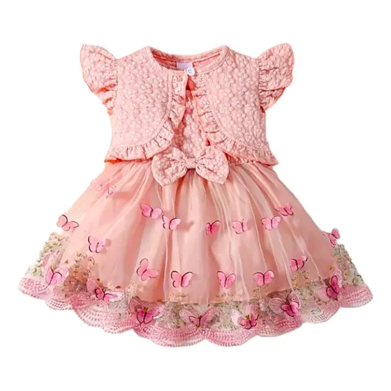 Vestido Fiesta Bebe Niña Y Torera Chaqueta Bordado Set