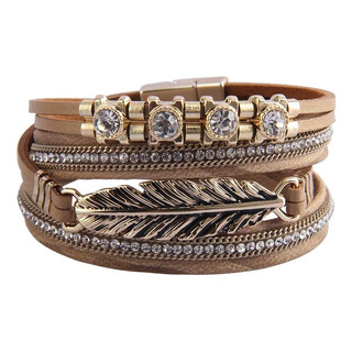 Gelconnie Pulsera De Cuero Con Plumas, Pulsera Multicapa Boh Gelconnie Pulsera De Cuero Con Plumas, Pulsera Multicapa Boh