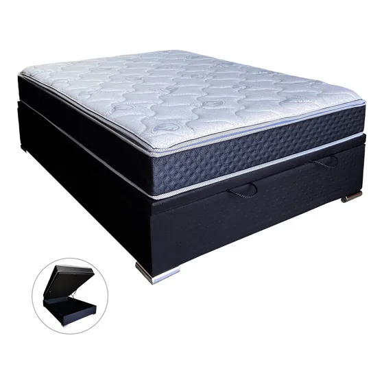 Conjunto de sommier Morpheus colchón Atenas mas baul 2 plazas eps espuma alta densidad 65 con pillow hasta 130k 138x188x62