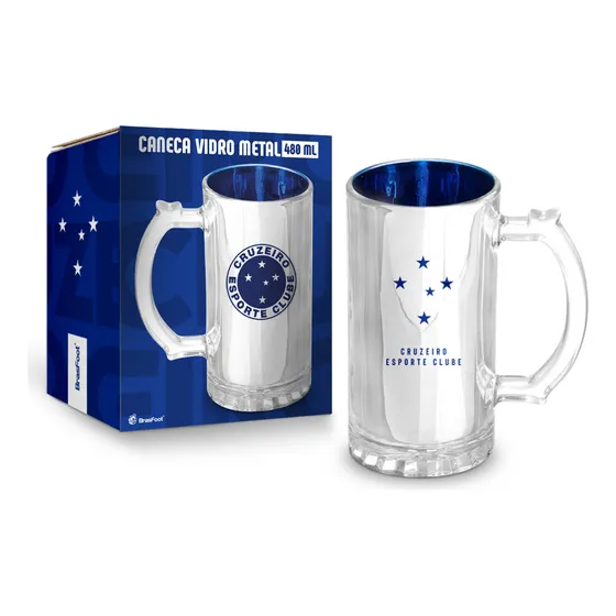 Caneca Vidro Metalic Times - Cruzeiro Escudo Cruzeiro