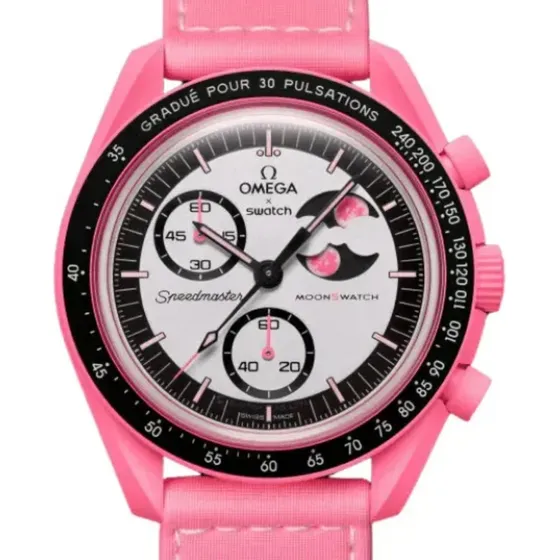 Reloj Swatch Unisex Moonswatch Mission To The Pink Moonphase Rosa Rosado Gris