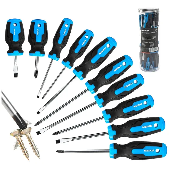 Set 10 Destornilladores Imantados Estrias Plano Neiko