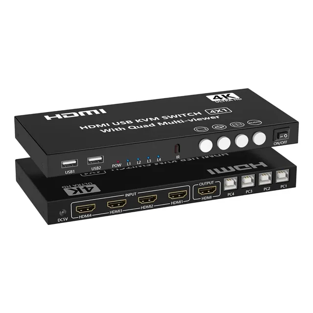 Conmutador Kvm Hdmi 4k Quad Multiviewer, 4 Entradas Y 1 Sali