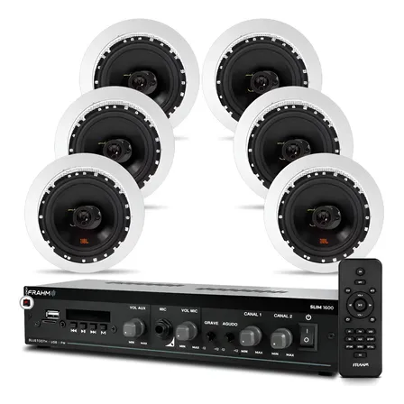 Kit Som Ambiente Bluetooth Embutir Teto + 06 Arandelas Jbl Arandela Redonda Branca 55 W Bivolt