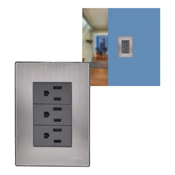 Placa Igoto Acero Inoxidable Oxford 3 Contactos 15a 110-220v