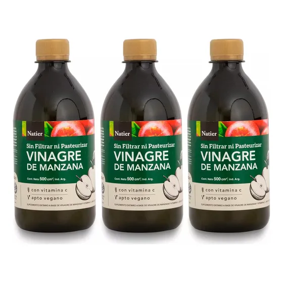 Natier Kit X3 Suplemento Vinagre De Manzana Vegano 500ml