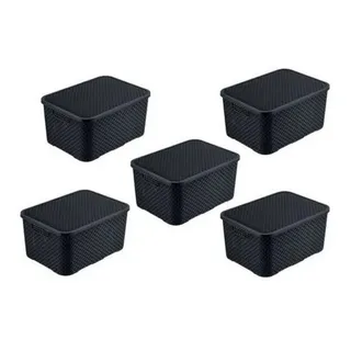 Kit 5 Cestos Organizadores Rattan Preto C/ Tampa 7 Litros Kit 5 Cestos Organizadores Rattan Preto C/ Tampa 7 Litros