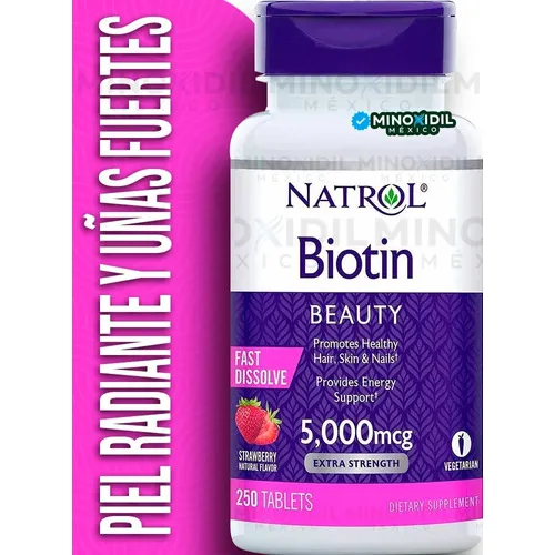 Natrol Biotina Beauty 5000mcg Para Piel Uñas Cabello 250 Sabor Fresa