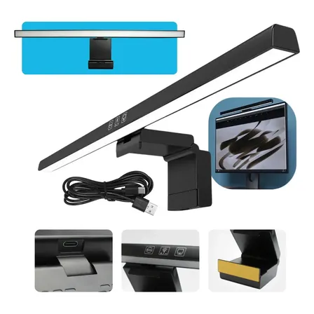 Luminária Barra Led Luz Monitor Mesa Notebook 3cor Regulável Preto Branco 127/220v