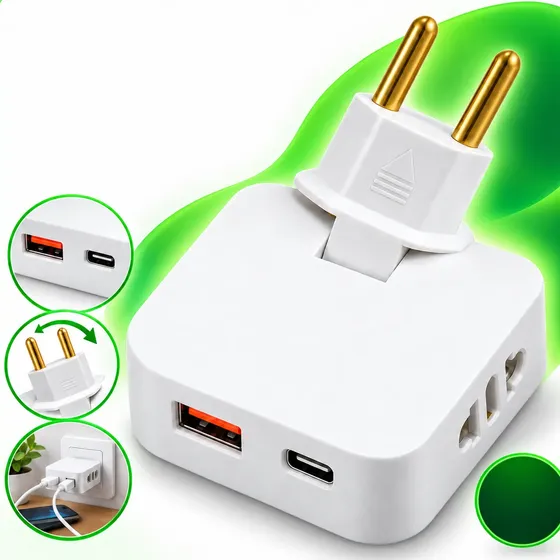 Adaptador Tomada Benjamin T 4 Plugs Usb Usb-c Giratório 180°
