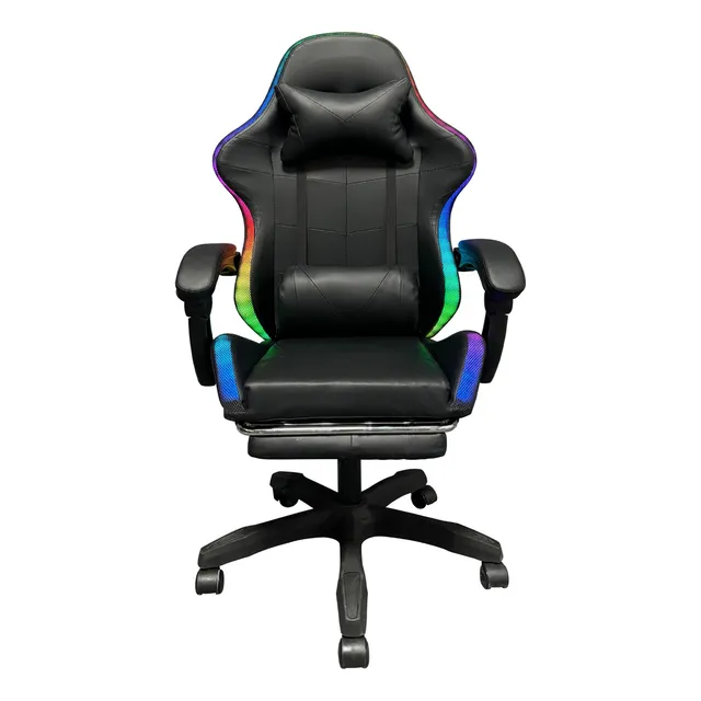 Silla Tipo Gamer Con Luz Led Reclinable Reposapies Mx Color Negro Material Del Tapizado Cuero Sintético