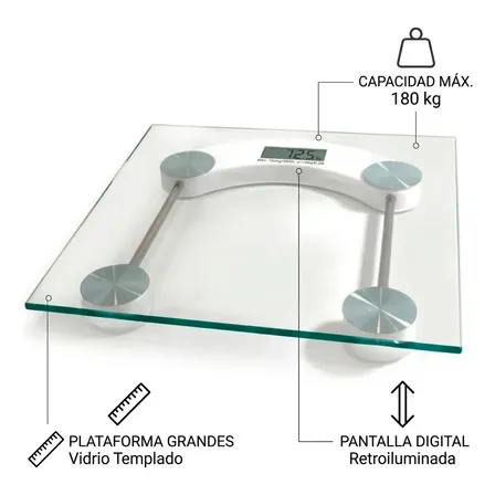 Balanza Digital para Baño de 180 kg, Vidrio Templado y Pantalla LCD