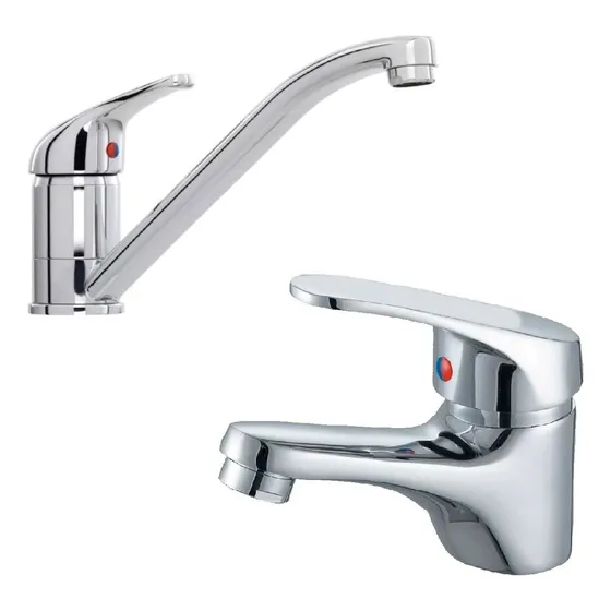 Canilla Monocomando Cromada Cocina + Griferia Vanitory Baño Acabado Brillante Color Plateado