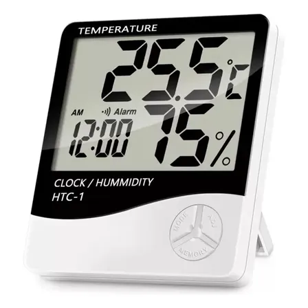 Termohigrometro Medidor de Temperatura, Humedad y Reloj HTC-1