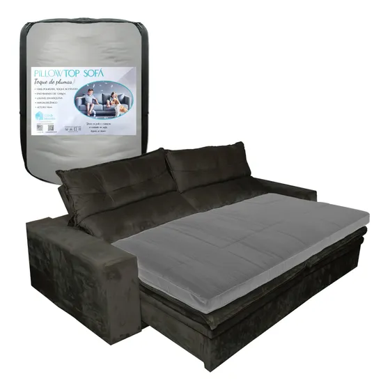 Pillow Top De Sofá Retrátil Almofada Fibras Cinza 210x100cm