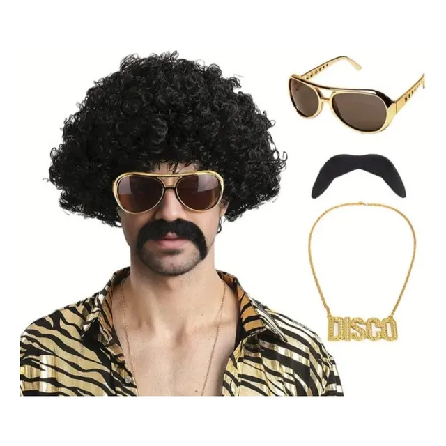 Set De La Nostalgia! Peluca ,lentes Elvis,colgante Y Bigote.