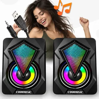 Caixa Caixinha De Som PC Notebook Computador Gamer Led RGB Alto Falante Potente USB P2 Cor Preto