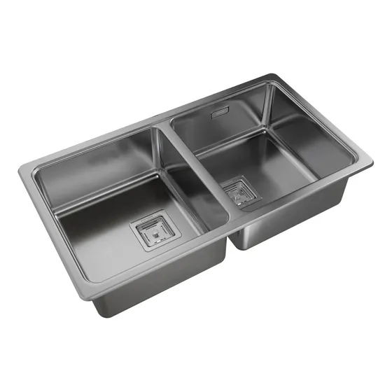 Johnson Acero Quadra Q76A Pileta de cocina doble acero inoxidable 304 pulido standard 77.5cm x 43.5cm