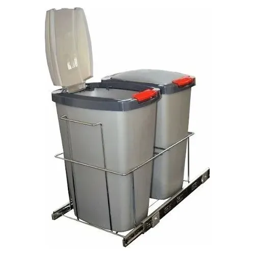 Porta Residuo Extraible Extensible Doble 25+25 Litros Cromo Color Gris