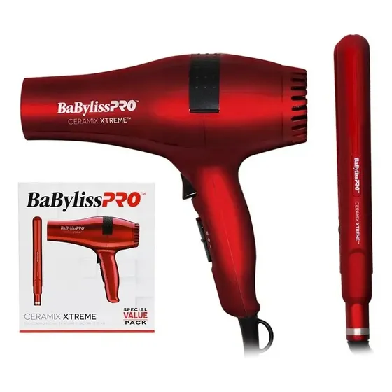 Kit Babyliss Secador Pelo Profesional + Plancha Alisado color Rojo