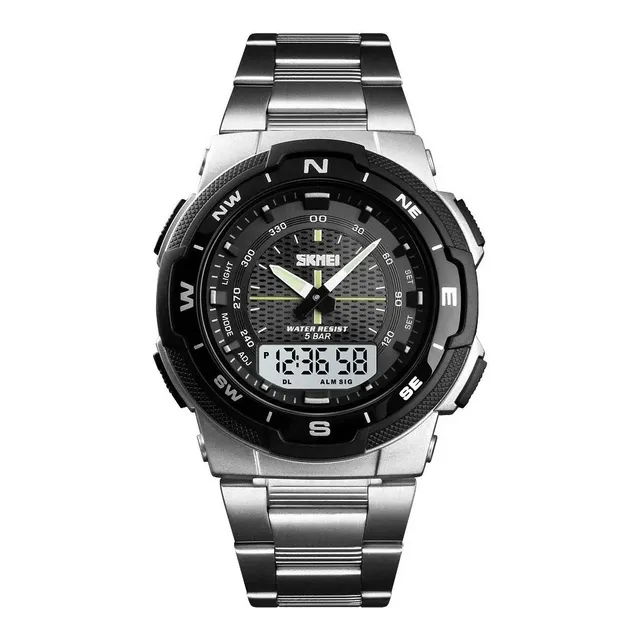 Reloj Hombre Elegante Correa Acero Análogo Digital Al Agua