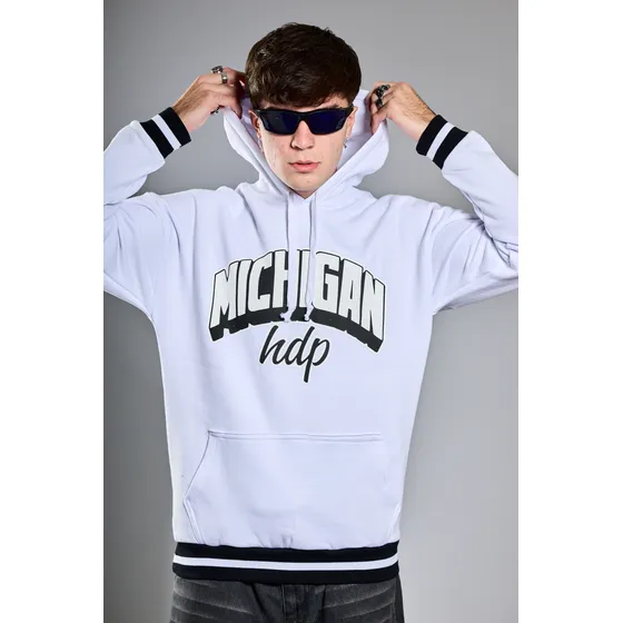 Buzo Hueso De Perro Frisa Blanco Oversized Michigan Hombre